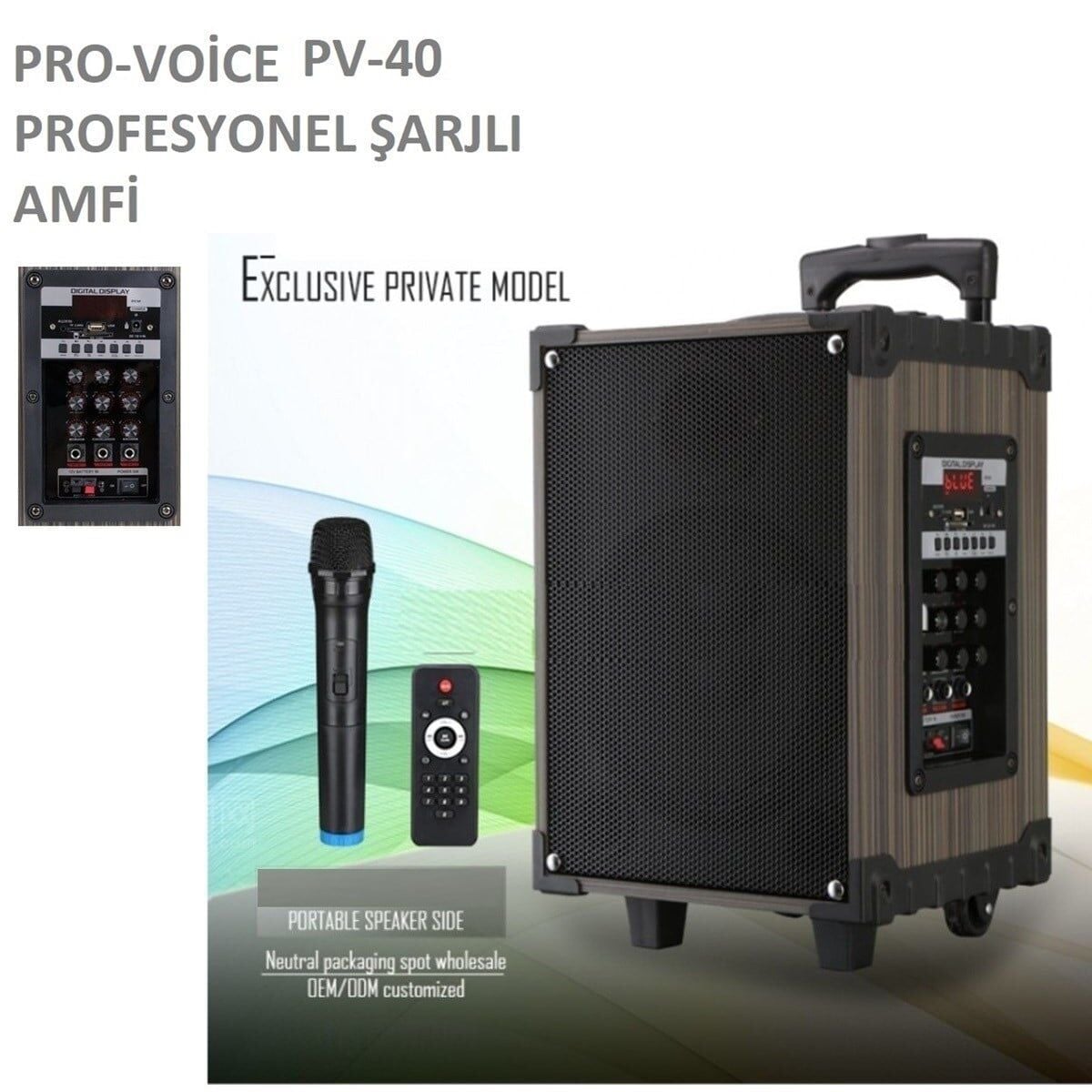 Pro-Voice PV-40 Watt Şarjlı ve Mikrofonlu Çanta Amfi