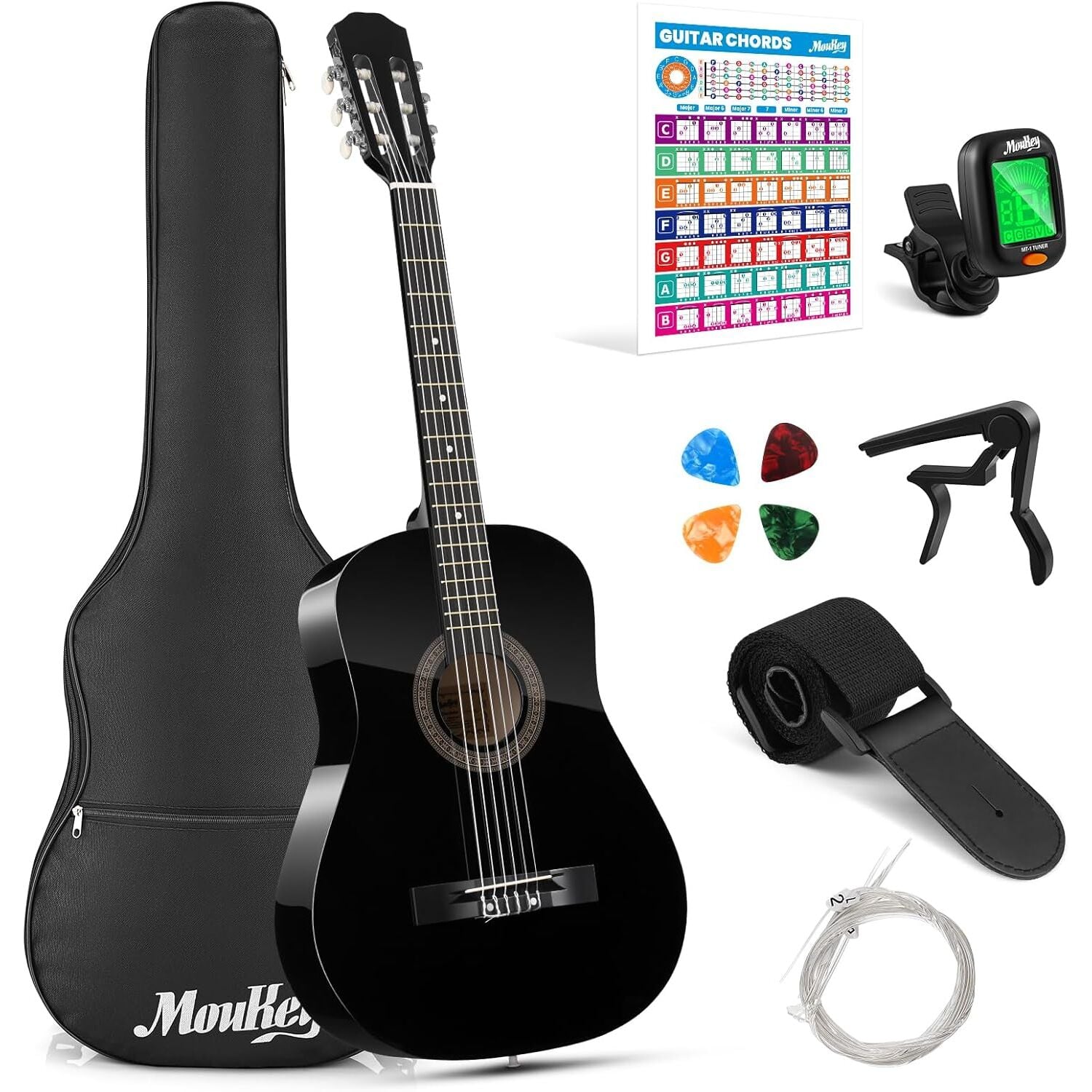 Donner Moukey Basswood  Klasik Gitar (Gradation Black)