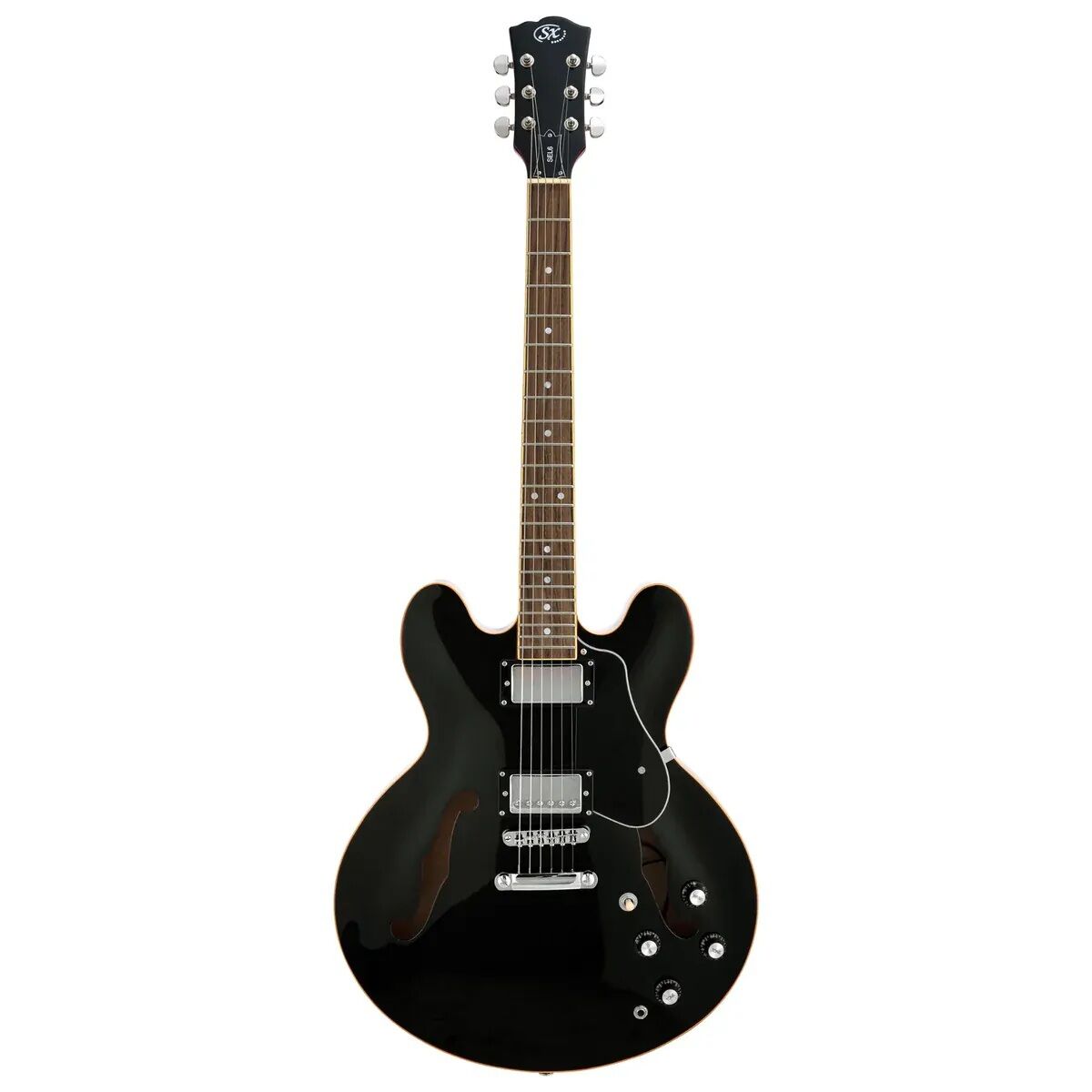SX SEL6BK Semi Hollow 335 Style Elektro Gitar (Black)