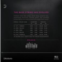 DADDARIO NYXL45130 BASS GİTAR TEL SETİ, NYXL SERİSİ, LONG SCALE, 5 TELLİ