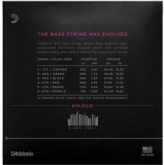 DADDARIO NYXL32130 BASS GİTAR TEL SETİ, NYXL SERİSİ, LONG SCALE, 5 TELLİ