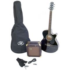 SX SA3 Siyah SOLAK Akustik Gitar Seti