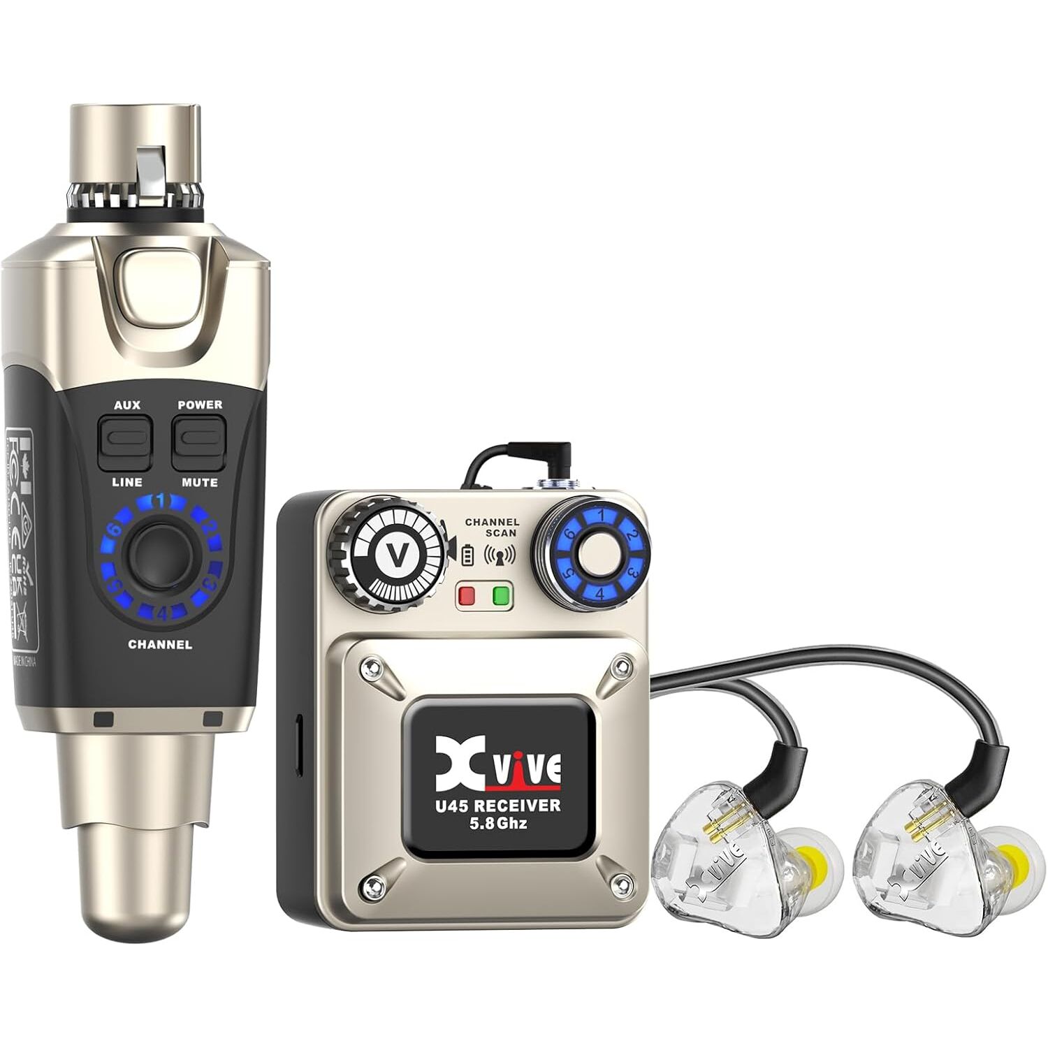 Xvive XV-U45T9 Kablosuz In-Ear Monitör Sistemi + Monitör Kulaklık içerikli Set