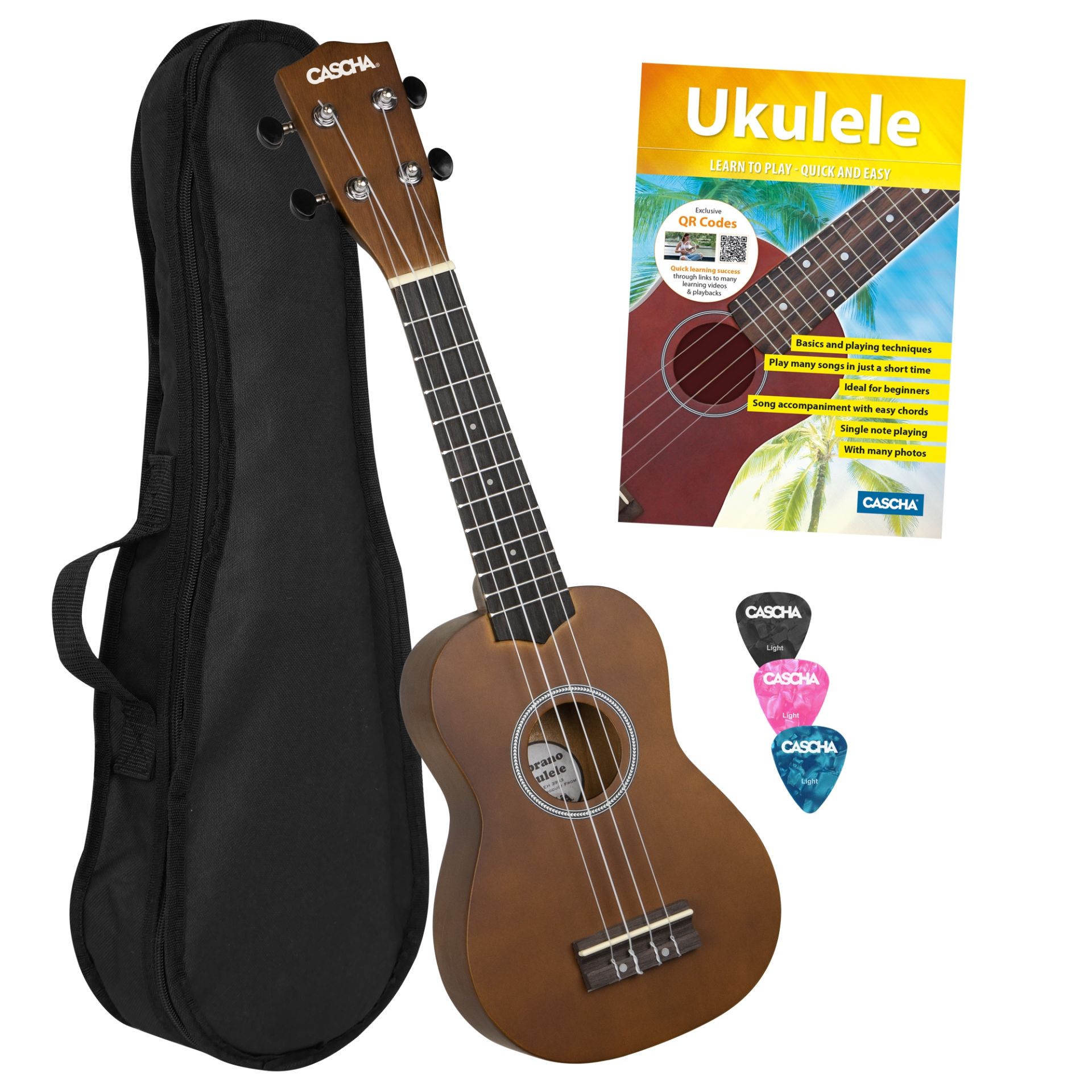 Cascha HH 3953 EN Limewood Soprano Ukulele Paketi (Kahverengi)