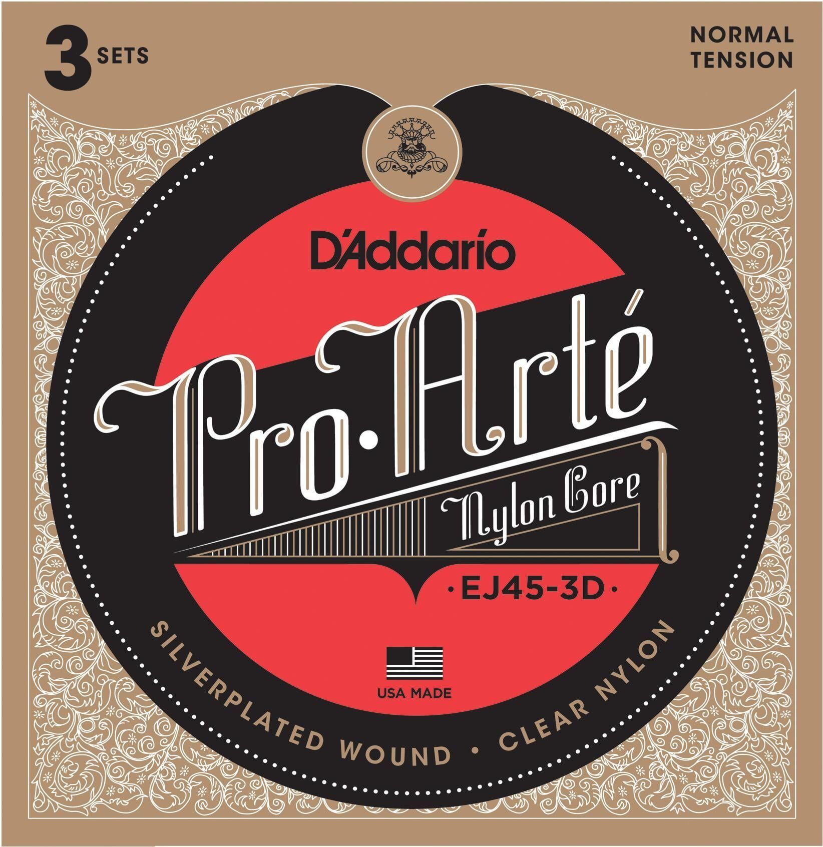 DADDARIO EJ45-3D PRO-ARTE KLASİK GİTAR TEL SETİ, 3'LÜ PAKET, NORMAL TENSION